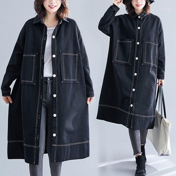 autumn denim coats women retro big pocket loose vintage washed single-breasted turn-down collar female solid color trench dd23811, Tan;black
autumn denim coats women retro big pocket loose vintage washed single-breasted turn-down collar female solid color trench dd23811, Tan;black
