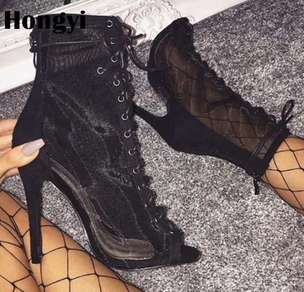 hongyi fashion designer summer shoes mesh ankle boots open toe zip booties women lace up perspex high heels shoes, Black
hongyi fashion designer summer shoes mesh ankle boots open toe zip booties women lace up perspex high heels shoes, Black