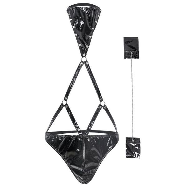 men's underwear men's patent leather nightclub hollow one-piece leather pajamas, Black;brown
men's underwear men's patent leather nightclub hollow one-piece leather pajamas, Black;brown