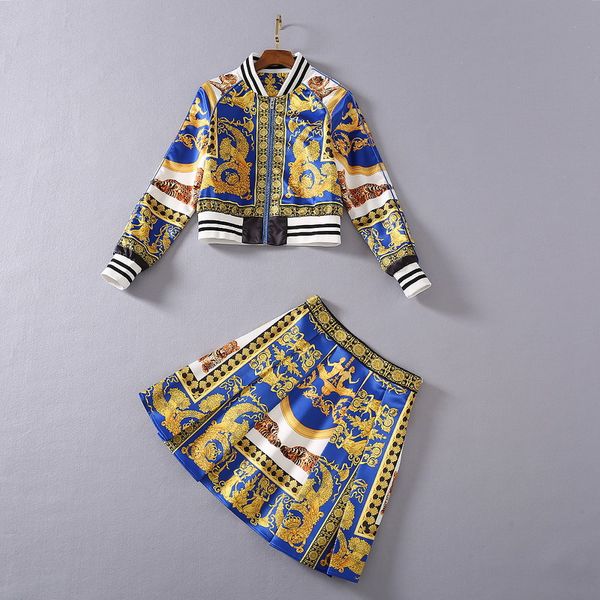european and american women's wear 2020 winter new style long-sleeved retro print jacket pleated skirt fashionable blue suit, White
european and american women's wear 2020 winter new style long-sleeved retro print jacket pleated skirt fashionable blue suit, White