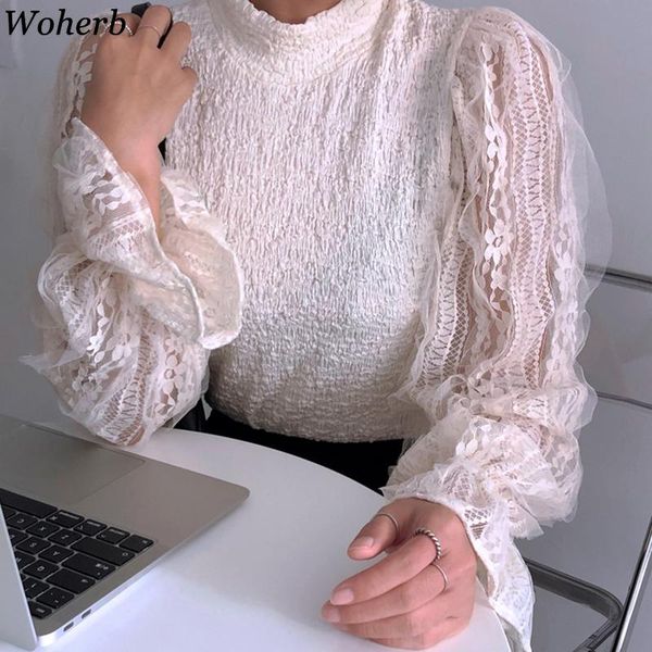 women's blouses & shirts woherb blusas mujer de moda chic korean temperament shirt half turtleneck pleated heavt lace blouse see throu, White
women's blouses & shirts woherb blusas mujer de moda chic korean temperament shirt half turtleneck pleated heavt lace blouse see throu, White