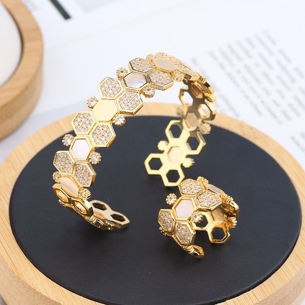 european creative hexagonal honeycomb bracelet fashion jewelry ring set personalized inlaid fritillaria braclelets womens bangle jewelry, Black
european creative hexagonal honeycomb bracelet fashion jewelry ring set personalized inlaid fritillaria braclelets womens bangle jewelry, Black