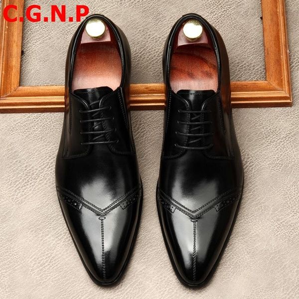 dress shoes c.g.n.p wedding men british style black genuine leather lace-up formal handmade for 
dress shoes c.g.n.p wedding men british style black genuine leather lace-up formal handmade for
