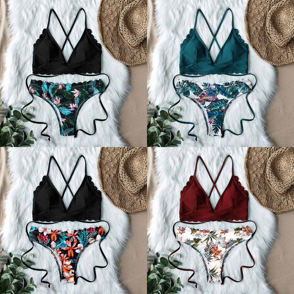 solid bottom printed bikini set 2020 lace up bikinis women swimsuit brazilian biquini female swimwear bathing suit q0105, White;black
solid bottom printed bikini set 2020 lace up bikinis women swimsuit brazilian biquini female swimwear bathing suit q0105, White;black