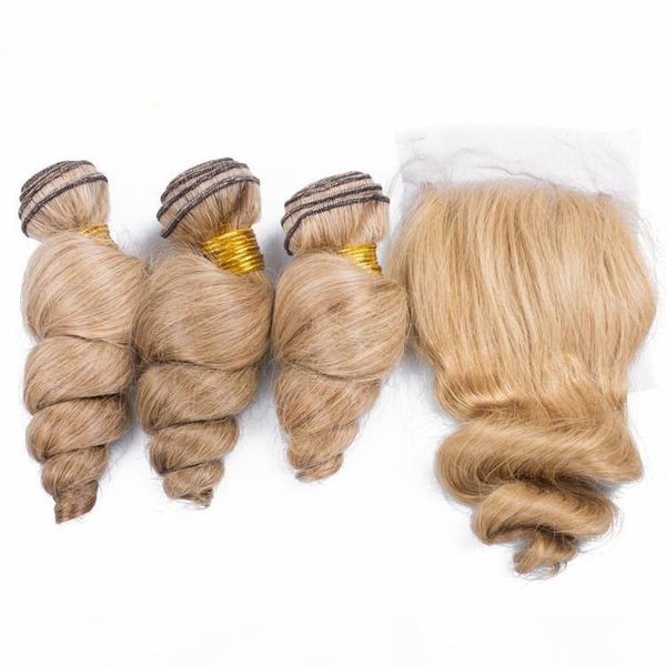 #27 honey blonde brazilian human hair weave bundles with closure loose wave light brown virgin hair 3bundles with 4x4 lace front closure, Black
#27 honey blonde brazilian human hair weave bundles with closure loose wave light brown virgin hair 3bundles with 4x4 lace front closure, Black