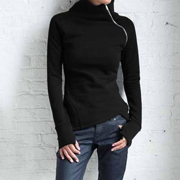 women's t-shirt winter women casual solid tshirt long sleeve girl pullover turtleneck zipper sweatshirt black gothic streetwear, White
women's t-shirt winter women casual solid tshirt long sleeve girl pullover turtleneck zipper sweatshirt black gothic streetwear, White