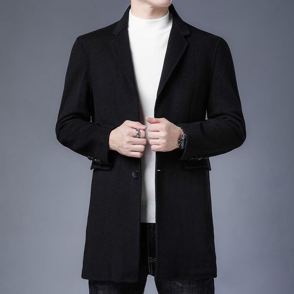 winter new woolen coat men's medium length double faced coat down inner liner british light luxury woolen windbreaker, Black
winter new woolen coat men's medium length double faced coat down inner liner british light luxury woolen windbreaker, Black