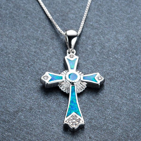 европейская и американская мода синий опал белый алмаз крест кулон ожерелье, Silver 
европейская и американская мода синий опал белый алмаз крест кулон ожерелье, Silver