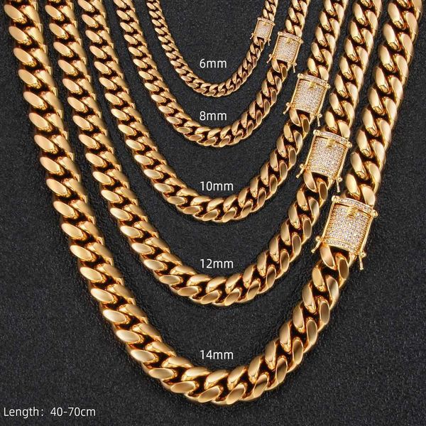 diamond hiphop necklace high-end 18k stainless steel inlaid cuban, Silver