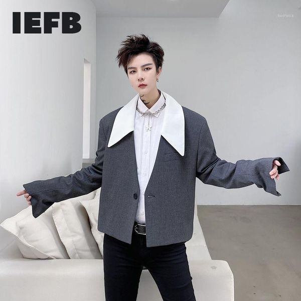 iefb 2021 spring detachable white collar men's single button short blazers jacket loose causal black gray black suit coat 9y52871, White;black
iefb 2021 spring detachable white collar men's single button short blazers jacket loose causal black gray black suit coat 9y52871, White;black