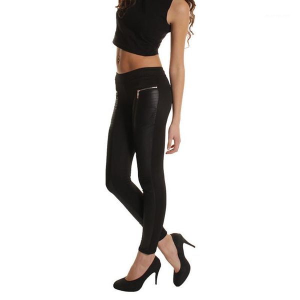 women's leggings fashion leather style pant for women skinny base solid patchwork pants1, Black
women's leggings fashion leather style pant for women skinny base solid patchwork pants1, Black