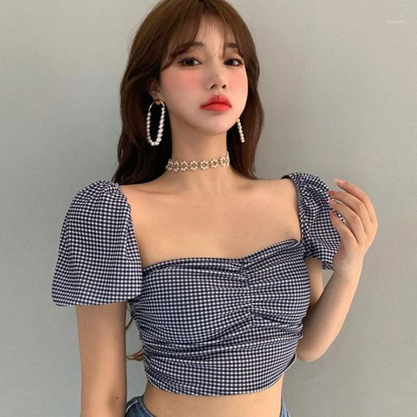korean style plaid print blouse women's simple classic square collar short sleeve shirt new arrival crop 1, White
korean style plaid print blouse women's simple classic square collar short sleeve shirt new arrival crop 1, White