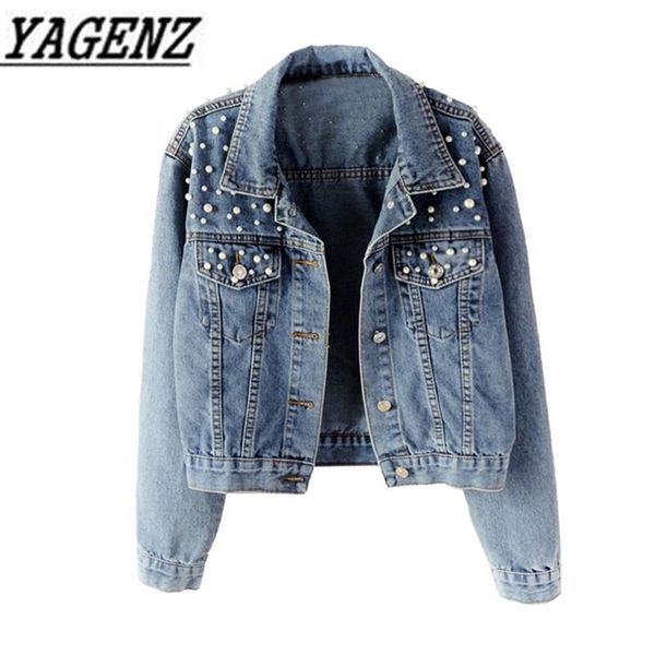 single-breasted denim jacket women 2020 spring autumn loose vintage beaded jeans jackets high grade denim student outerwear, Black;brown
single-breasted denim jacket women 2020 spring autumn loose vintage beaded jeans jackets high grade denim student outerwear, Black;brown