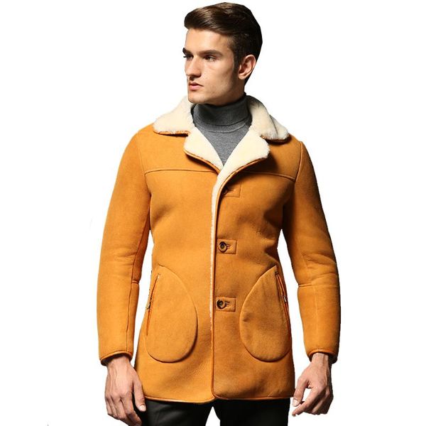 men's leather & faux quality men sheepskin coat shearling fur male casual yellow clothing genuine warm for outwear, Black
men's leather & faux quality men sheepskin coat shearling fur male casual yellow clothing genuine warm for outwear, Black