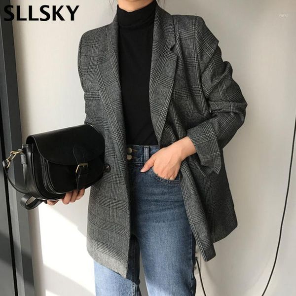 sllsky vintage plaid double breasted blazers women's spring autumn new loose long sleeve female suit coat casual jacket outwear1, White;black
sllsky vintage plaid double breasted blazers women's spring autumn new loose long sleeve female suit coat casual jacket outwear1, White;black