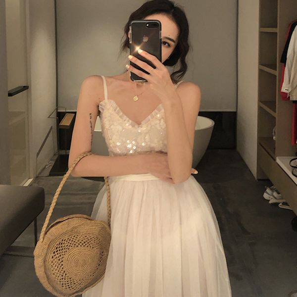 2021 new mesh sequin elegant design women strap summer 2021 new one-piece dress korean long clothing ladies z5t4, Black;gray
2021 new mesh sequin elegant design women strap summer 2021 new one-piece dress korean long clothing ladies z5t4, Black;gray