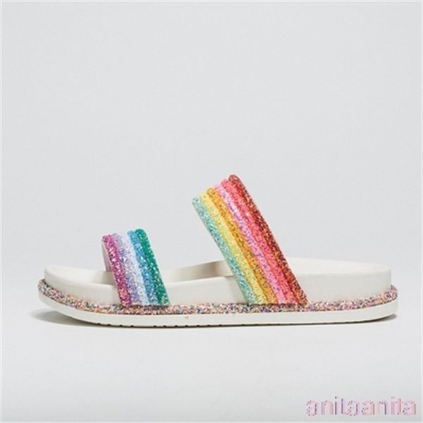women slippers rainbow striped shoes bling paillette slides glitter soft flat summer beach sandals ladies candy color jelly shoe y1120, Black
women slippers rainbow striped shoes bling paillette slides glitter soft flat summer beach sandals ladies candy color jelly shoe y1120, Black