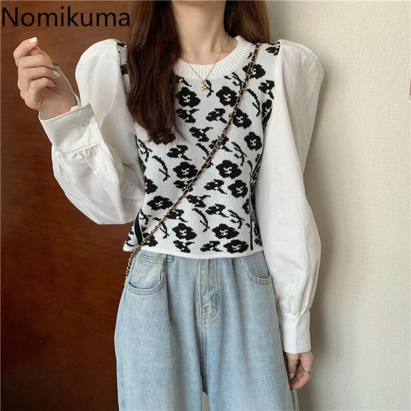 women's sweaters nomikuma korean blouse puff long sleeve patchwork knitwear autumn winter floral knitted causal short women jumper 6d5, White;black
women's sweaters nomikuma korean blouse puff long sleeve patchwork knitwear autumn winter floral knitted causal short women jumper 6d5, White;black