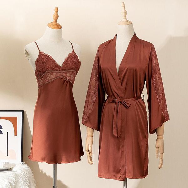 lace women's spring summer thin robe suits 2pcs silk satin suspender nightdress backless with chest cushion elegant female, Black;red
lace women's spring summer thin robe suits 2pcs silk satin suspender nightdress backless with chest cushion elegant female, Black;red
