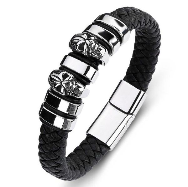 bangle hip hop punk men's gothic bracelet skull magnet buckle leather woven high quality, Black
bangle hip hop punk men's gothic bracelet skull magnet buckle leather woven high quality, Black