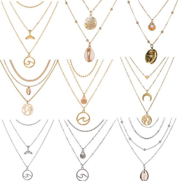 pendant necklaces bohemian multilayer geometric necklace for women vintage seashell wave beach collar jewelry accessories, Silver
pendant necklaces bohemian multilayer geometric necklace for women vintage seashell wave beach collar jewelry accessories, Silver