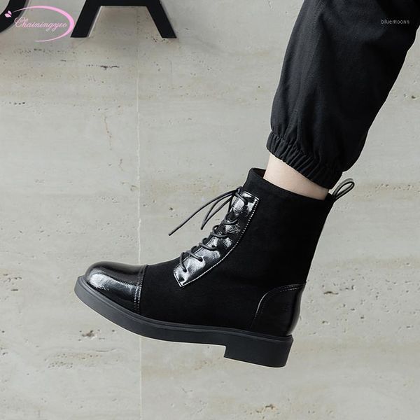 casual style round toe flock ankle boots fashion lace-up platform low heel square heels motorcycle boots women's shoes big size1, Black
casual style round toe flock ankle boots fashion lace-up platform low heel square heels motorcycle boots women's shoes big size1, Black
