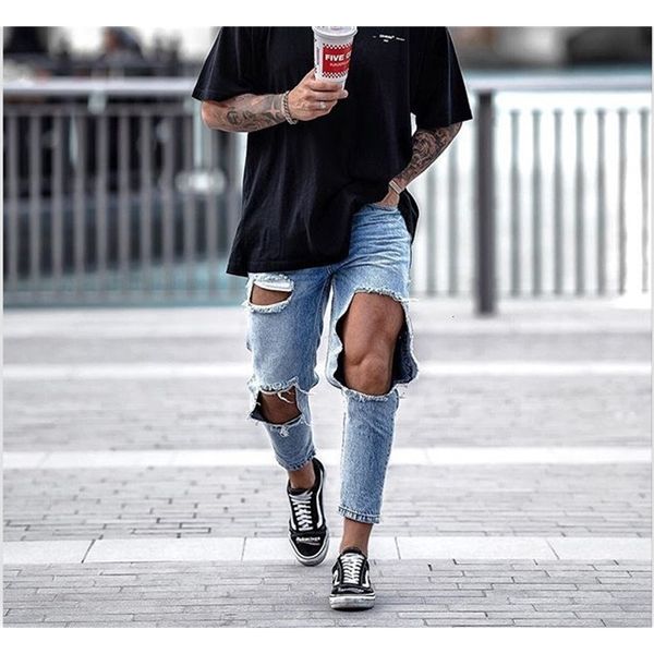 trendy men's high street splash ink knee big hole jeans boys' stretch slim pants, Blue
trendy men's high street splash ink knee big hole jeans boys' stretch slim pants, Blue