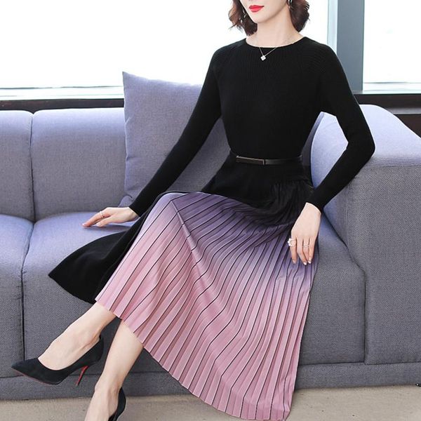women knitted one piece dresses fashion color gradient pleated dresses office ladies autumn winter sweater dress, Black;gray
women knitted one piece dresses fashion color gradient pleated dresses office ladies autumn winter sweater dress, Black;gray