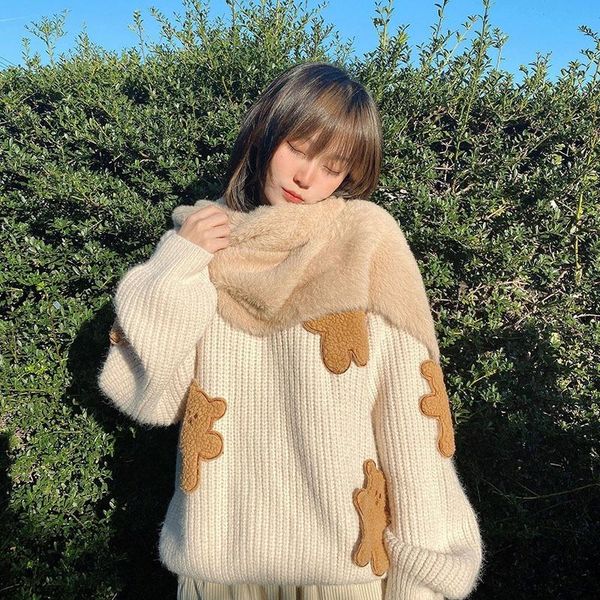 women's sweaters three bear pullover women korean version autumn and winter 2021 loose collar knit bottom sweater, White;black
women's sweaters three bear pullover women korean version autumn and winter 2021 loose collar knit bottom sweater, White;black