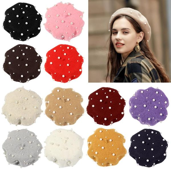 berets fashion pearl wool beret hat autumn winter elegant french cap women soft warm beading graceful artist painter, Blue;gray
berets fashion pearl wool beret hat autumn winter elegant french cap women soft warm beading graceful artist painter, Blue;gray
