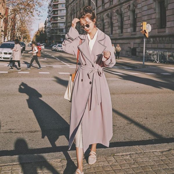 women's trench coats side slit design long coat fashion double-breasted one-piece cloak, Tan;black
women's trench coats side slit design long coat fashion double-breasted one-piece cloak, Tan;black