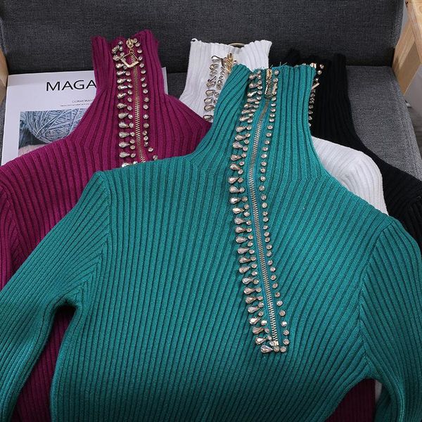 2020 autumn winter new zipper pullover thick sweater turtleneck rhinestone sweaters for women elegant bottoming shirt knitwear, White;black
2020 autumn winter new zipper pullover thick sweater turtleneck rhinestone sweaters for women elegant bottoming shirt knitwear, White;black