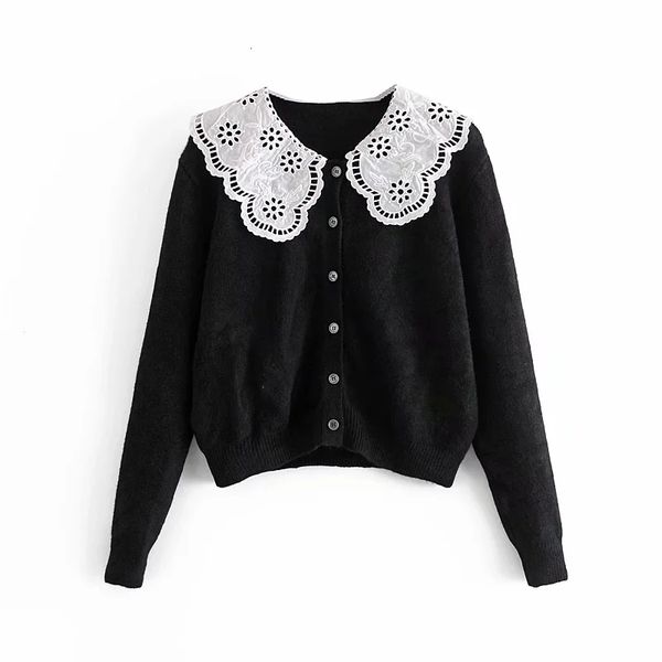 2021 women new sweet white embroidery lotus leaf large lapel black sweater female simple single-breasted long-sleeved lf1h, White;black
2021 women new sweet white embroidery lotus leaf large lapel black sweater female simple single-breasted long-sleeved lf1h, White;black