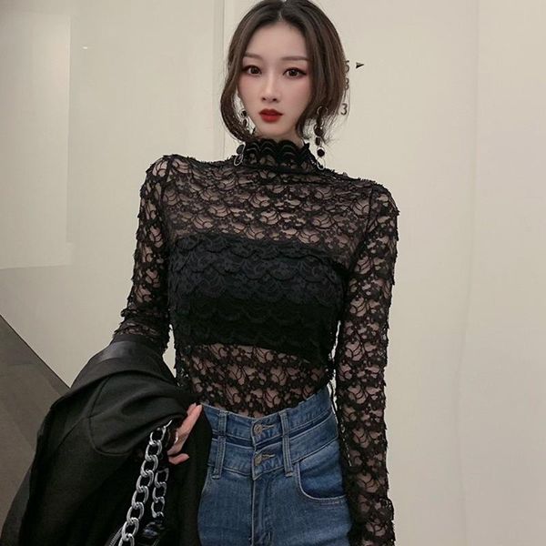 women's t-shirt fashion women temperament mesh lace high collar t shirts female autumn and winter slim long sleeve bottoming, White
women's t-shirt fashion women temperament mesh lace high collar t shirts female autumn and winter slim long sleeve bottoming, White