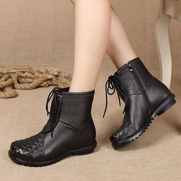 boots autumn winter women shoes ethnic style ankle genuine leather retro handmade for size 35-40, Black
boots autumn winter women shoes ethnic style ankle genuine leather retro handmade for size 35-40, Black