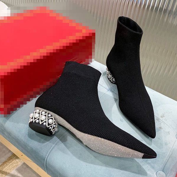 2020 autumn new pointed pearl thick-heeled fashion pointy short boots skinny woolen boots socks, Black
2020 autumn new pointed pearl thick-heeled fashion pointy short boots skinny woolen boots socks, Black