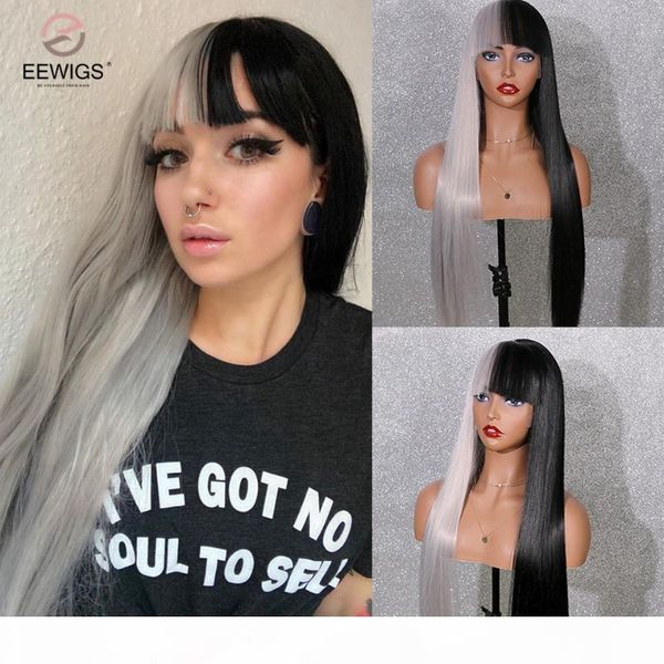 eewigs straight synthetic lace front wig with bangs half black half grey wig high temperature fiber cosplay wigs for black women
eewigs straight synthetic lace front wig with bangs half black half grey wig high temperature fiber cosplay wigs for black women