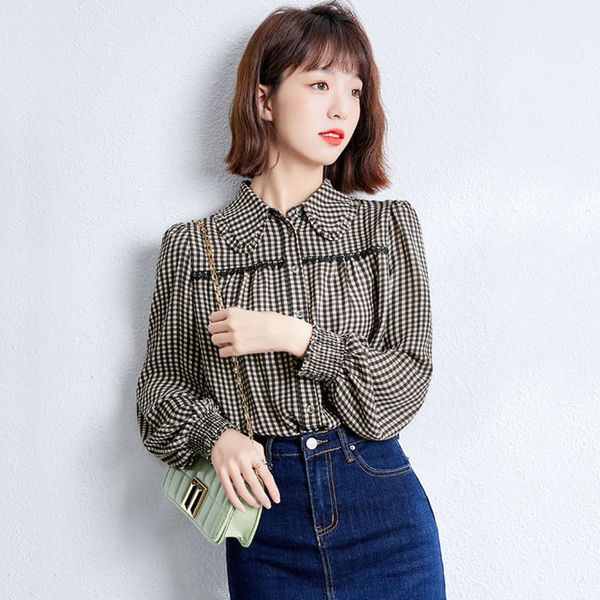 early spring new fashion women's dign niche 2021 lattice lantern sleeve frh chiffon shirt trend, White
early spring new fashion women's dign niche 2021 lattice lantern sleeve frh chiffon shirt trend, White