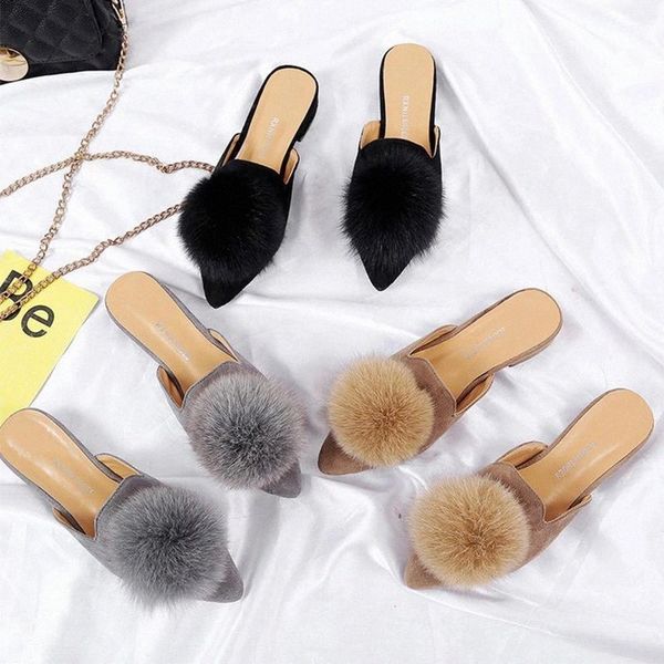 women's fur slippers spring pointed toe ladies fashion mules outside suede leather woman shoes low heels elegant female slipper #3s3p, Black
women's fur slippers spring pointed toe ladies fashion mules outside suede leather woman shoes low heels elegant female slipper #3s3p, Black