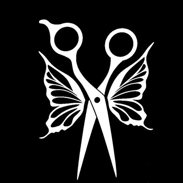 11.2cm*15.4cm hairdresser scissors butterfly wings haircut vinyl black/silver car sticker
11.2cm*15.4cm hairdresser scissors butterfly wings haircut vinyl black/silver car sticker