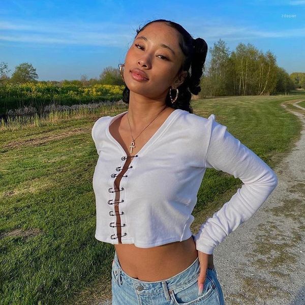 women's t-shirt 2021 autumn products pin buckle long-sleeved v-neck cardigan amazon foreign trade wholesale women1, White
women's t-shirt 2021 autumn products pin buckle long-sleeved v-neck cardigan amazon foreign trade wholesale women1, White