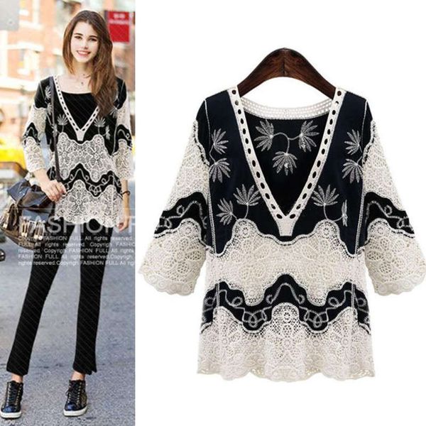 wind autumn new lace stitching hollow embroidery v-neck 9 / s t-shirt fashion versatile top, Black;gray
wind autumn new lace stitching hollow embroidery v-neck 9 / s t-shirt fashion versatile top, Black;gray