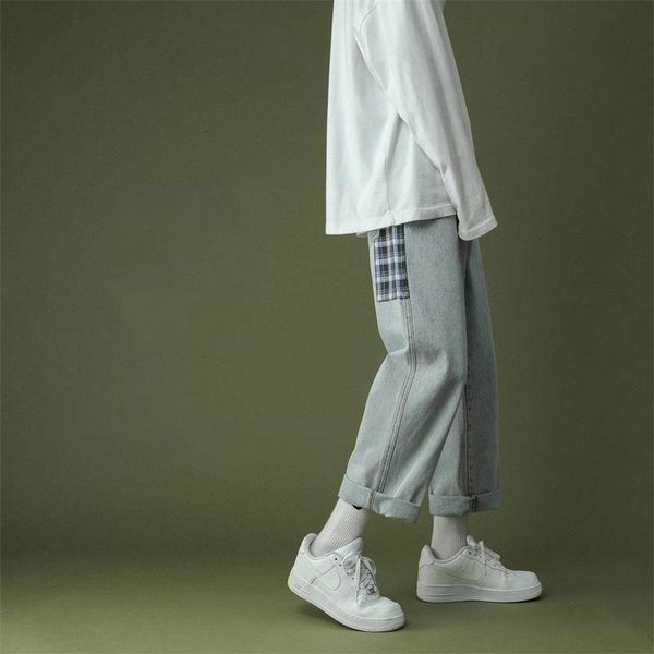 men's jeans fashion plaid printing nostalgic casual pants baggy homme straight cargo pocket leisure biker denim trousers, Blue
men's jeans fashion plaid printing nostalgic casual pants baggy homme straight cargo pocket leisure biker denim trousers, Blue