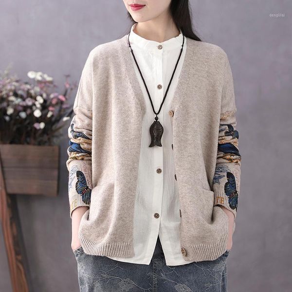2020 spring new knit cardigan large size loose long sleeve print female sweater coat1, White
2020 spring new knit cardigan large size loose long sleeve print female sweater coat1, White