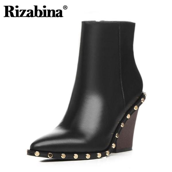 rizabina genuine leather women ankle boots rivets high heel winter shoes woman fashion office lady footwear size 34-40, Black
rizabina genuine leather women ankle boots rivets high heel winter shoes woman fashion office lady footwear size 34-40, Black