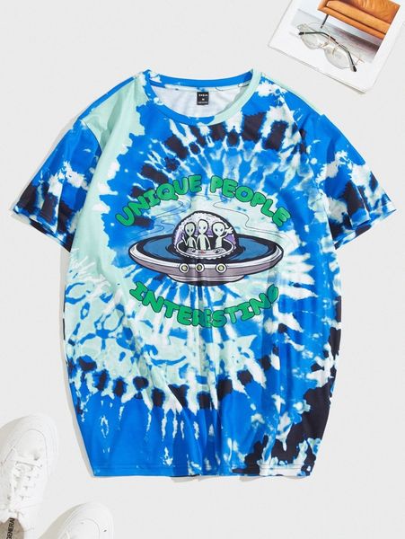 men tie dye & letter graphic tee v8ms#, White;black 
men tie dye & letter graphic tee v8ms#, White;black