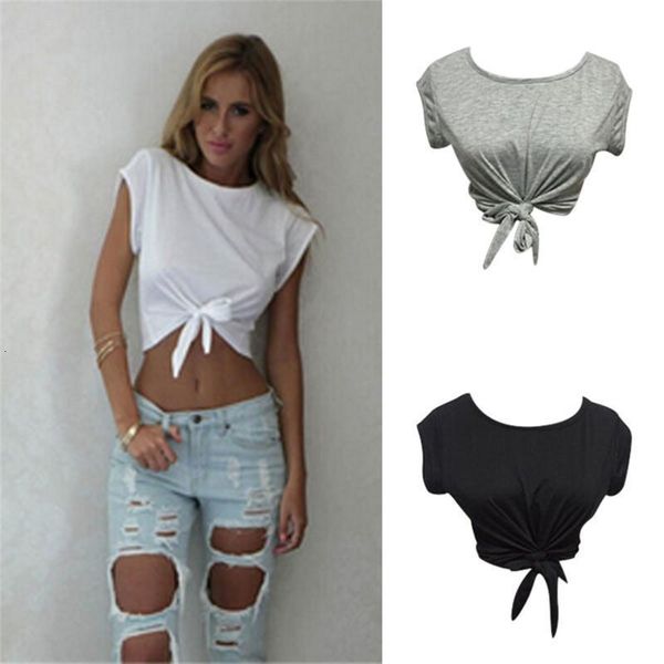 women knotted tie front crop cropped t shirt casual blouse tanks camis white grey color
women knotted tie front crop cropped t shirt casual blouse tanks camis white grey color