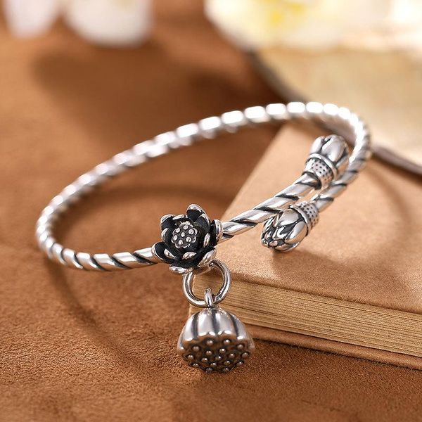 bangle silver ornaments personality lotus restoring ancient ways ring twist do old 990 fine overlapping bracelets, Black
bangle silver ornaments personality lotus restoring ancient ways ring twist do old 990 fine overlapping bracelets, Black