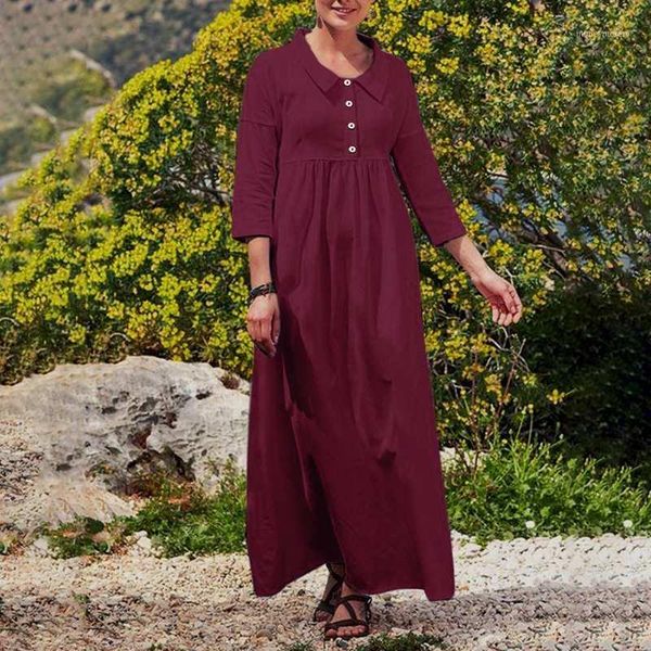 casual dresses celmia autumn maxi dress women high waist vintage lapel 3/4 sleeve party fashion loose pleated long vestidos robe1, Black;gray
casual dresses celmia autumn maxi dress women high waist vintage lapel 3/4 sleeve party fashion loose pleated long vestidos robe1, Black;gray