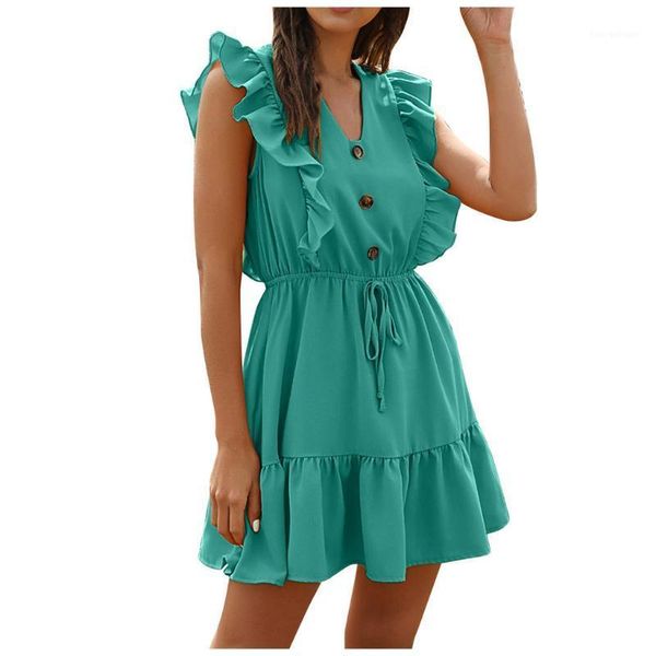 casual dresses summer dress womens elegant sleeveless ruched ruffle mini dreses solid color button high waist party woman vestido clothes1, Black;gray
casual dresses summer dress womens elegant sleeveless ruched ruffle mini dreses solid color button high waist party woman vestido clothes1, Black;gray